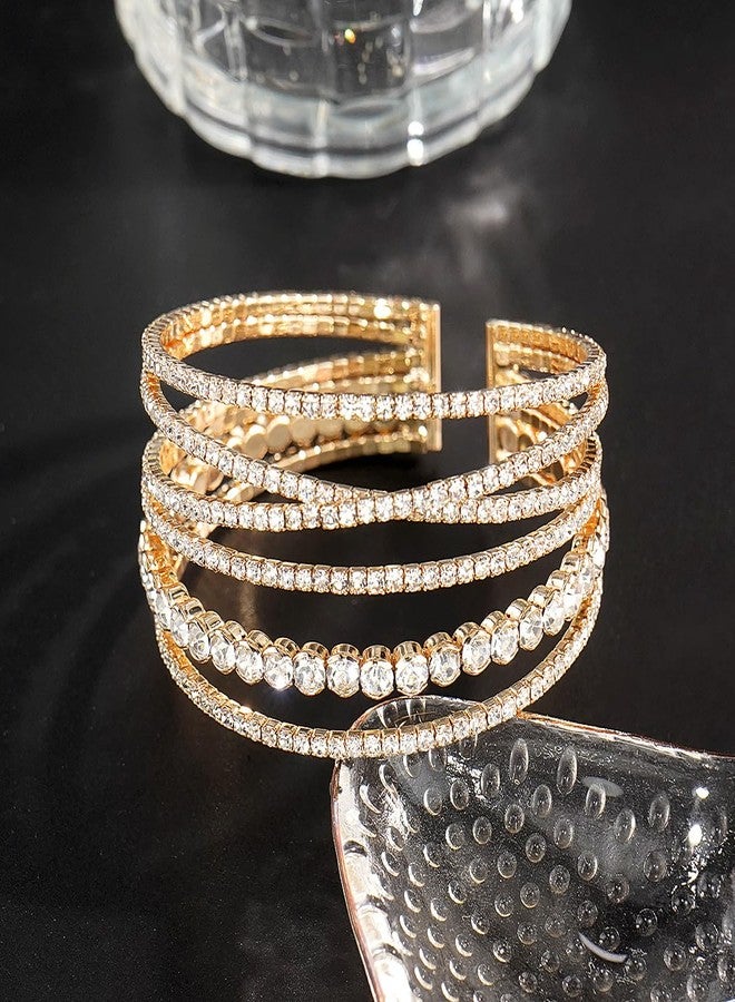 Suyi Rhinestone Bracelet Multilayer Gold Cuff Bracelet for Women Crystal Braidal Bracelets Gold 2 - Image 4