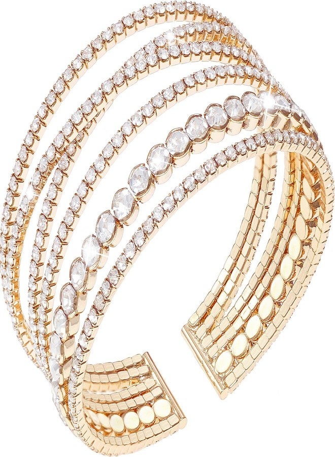 Suyi Rhinestone Bracelet Multilayer Gold Cuff Bracelet for Women Crystal Braidal Bracelets Gold 2 - Image 1