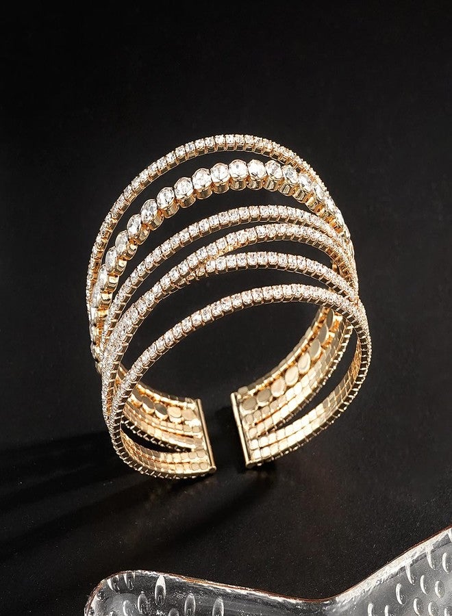 Suyi Rhinestone Bracelet Multilayer Gold Cuff Bracelet for Women Crystal Braidal Bracelets Gold 2 - Image 5