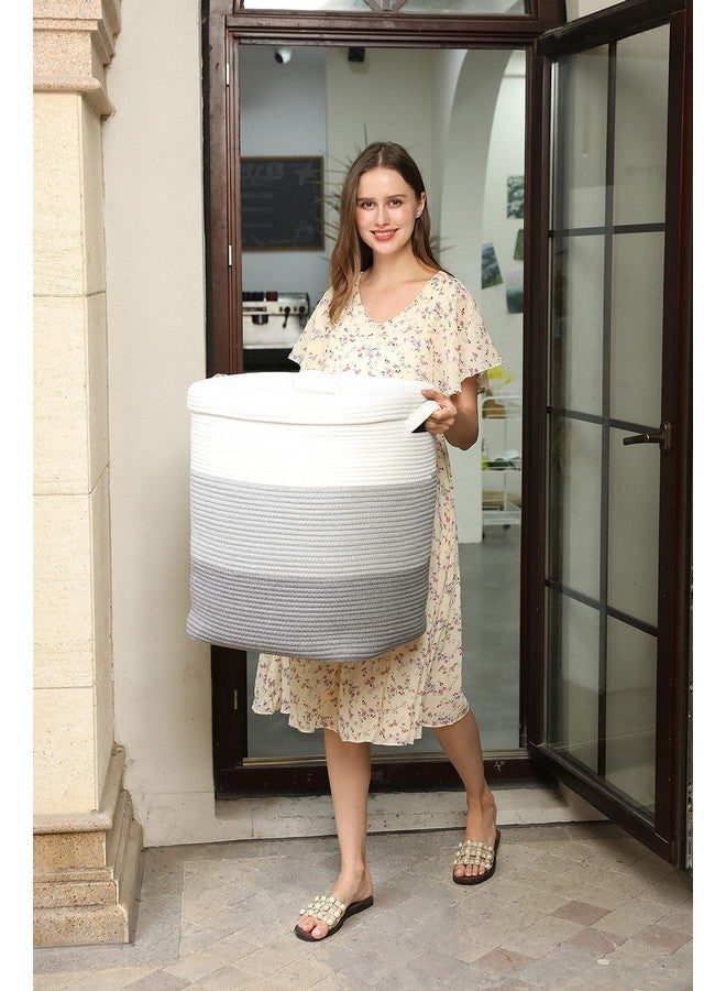 Cottonphant 16”x16”x20” Rectangular Extra Large Storage Basket with Lid, Cotton Rope Storage Baskets, Laundry Hamper, Cloth Bin, for Clothes Towels Blankets Storage in Living Room, Light Grey/Grey - Image 3