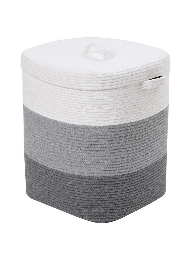 Cottonphant 16”x16”x20” Rectangular Extra Large Storage Basket with Lid, Cotton Rope Storage Baskets, Laundry Hamper, Cloth Bin, for Clothes Towels Blankets Storage in Living Room, Light Grey/Grey - Image 1