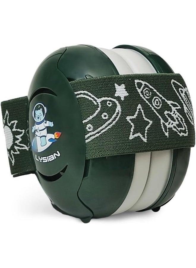 LYSIAN Baby Noise Reduction Earmuffs â€“ Noise Cancelling Headphones for Infants and Kids, Perfect for Travel, Airplanes, Concerts, Fireworks. 25dB Sound Block, Dark Green - Image 1
