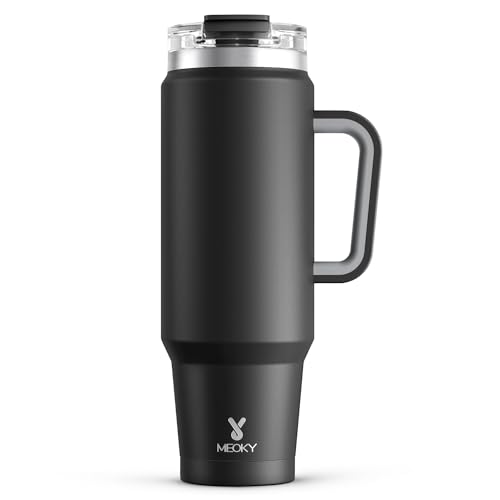 Meoky 40 oz Tumbler with Handle and Straw, Insulated Tumbler with Lid and Straw, Stainless Steel Travel Mug, Keeps Cold for 34 Hours, 100% Leak Proof, Fits in Car Cup Holder (Night) - Image 1