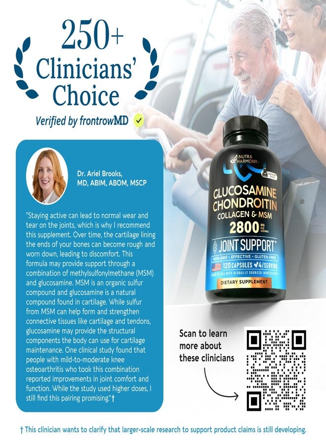 NUTRAHARMONY Glucosamine Chondroitin MSM Collagen | HSA | Joint Support Supplement 2800 mg | Made in USA | FSA Approved Product Items | Flexibility Nutritional Vitamins | For Men & Women, 120 Capsules - Image 3