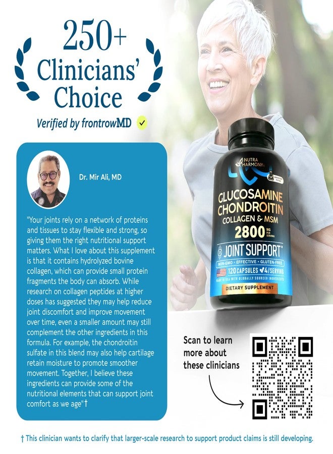 NUTRAHARMONY Glucosamine Chondroitin MSM Collagen | HSA | Joint Support Supplement 2800 mg | Made in USA | FSA Approved Product Items | Flexibility Nutritional Vitamins | For Men & Women, 120 Capsules - Image 4