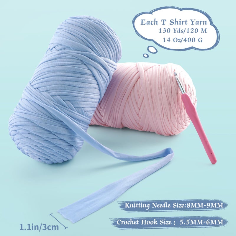 Lpalats 2 Pack Tshirt Yarn for Crochet - 800 G/260 Yds T Shirt Soft Elastic Fabric T-Shirt Yarn for Crocheting Bags Baskets Home Decor with 1 Crochet Hook (2, Dark Grey+Denim Blue) - Image 2