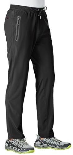 Rdruko Men's Casual Pants Lightweight Quick Dry Hiking Workout Running Sports Sweat Pants with Pockets(Black, US L) - Image 2