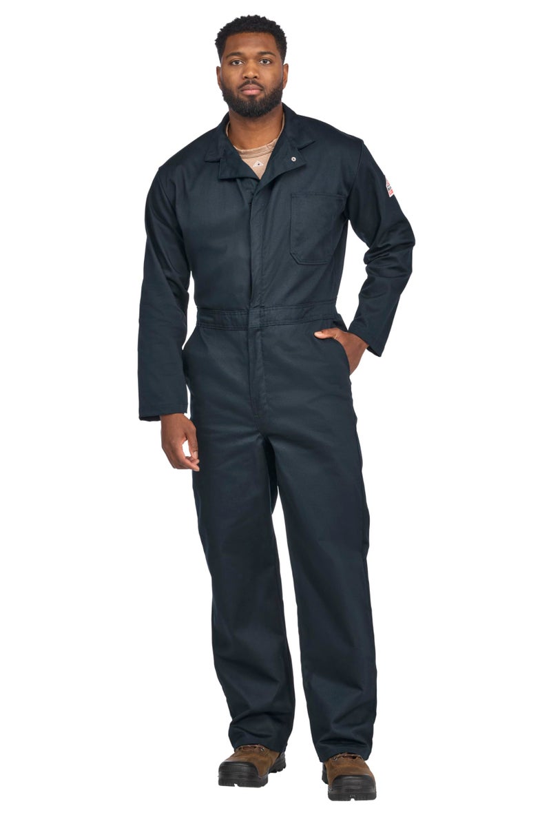 Bulwark Mens Tall Size Flame Resistant 9 oz Twill Cotton Classic Coverall with Hemmed Sleeves Navy 48 Long