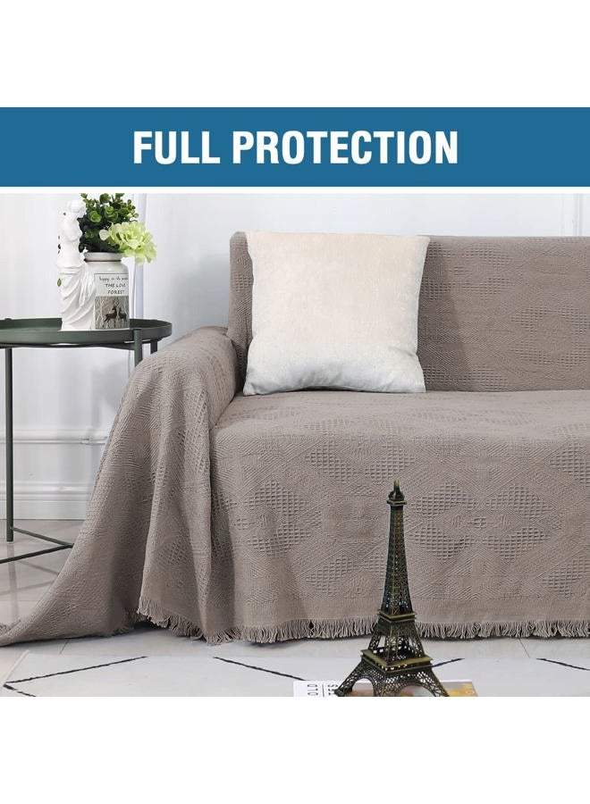 H.VERSAILTEX Cotton Sofa Covers Couch Cover Sofa Slipcover for Most Shape Sofas, Feature Thick Woven Jacquard Seamless with Tassels, Multi-Use Decorative for Couch (XX-Large: 91" x 134", Sand) - Image 4