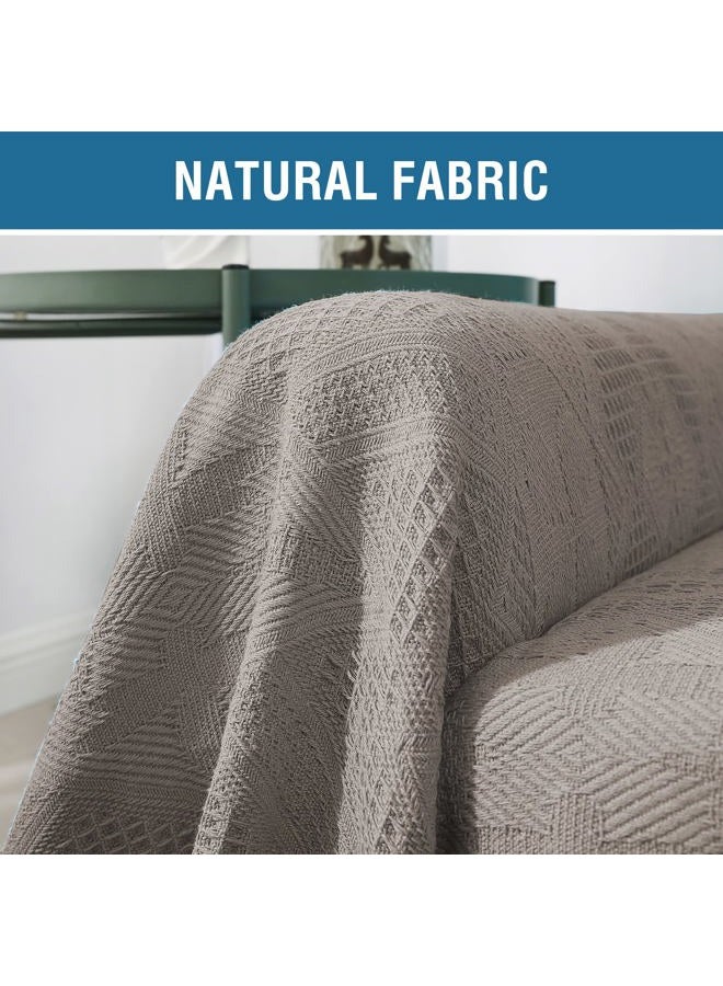 H.VERSAILTEX Cotton Sofa Covers Couch Cover Sofa Slipcover for Most Shape Sofas, Feature Thick Woven Jacquard Seamless with Tassels, Multi-Use Decorative for Couch (XX-Large: 91" x 134", Sand) - Image 2