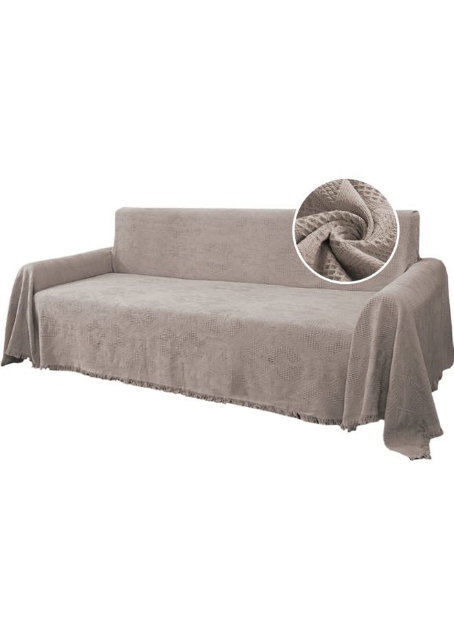 H.VERSAILTEX Cotton Sofa Covers Couch Cover Sofa Slipcover for Most Shape Sofas, Feature Thick Woven Jacquard Seamless with Tassels, Multi-Use Decorative for Couch (XX-Large: 91" x 134", Sand) - Image 1