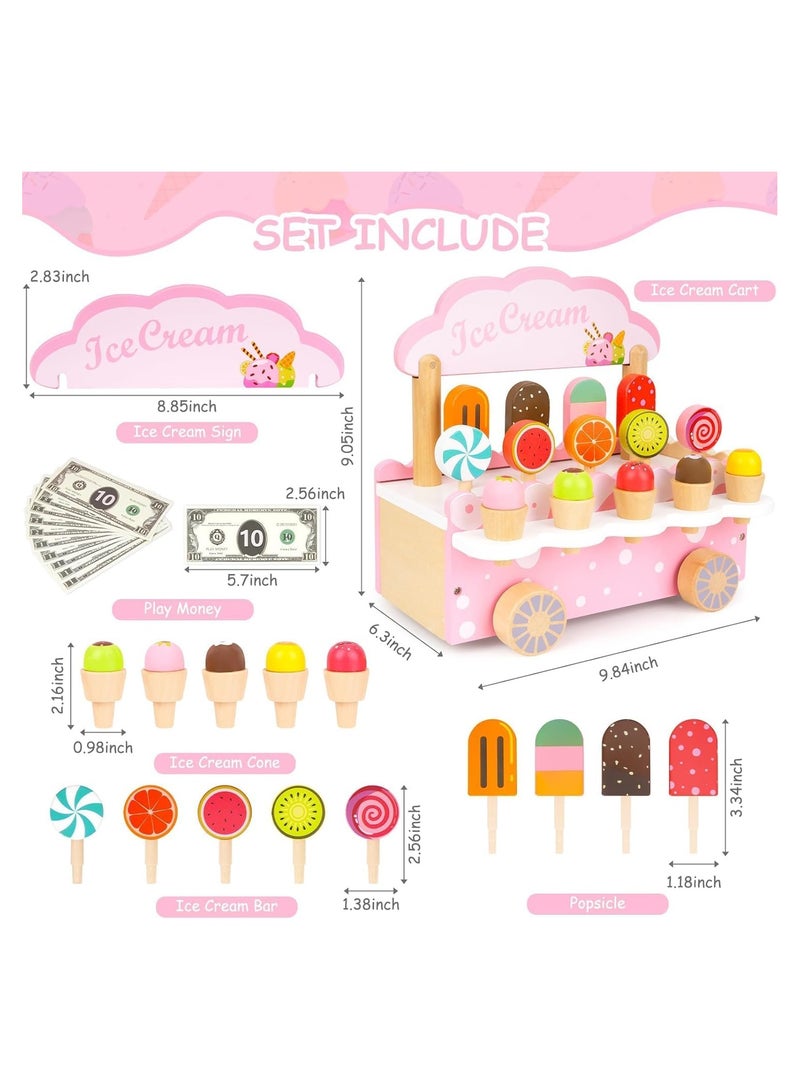 Soofam Wooden Ice Cream Cart Toy for Kids, Toddlers Pretend Play Food Truck Play Kitchen Accessories,Ice Cream Truck Montessori Toys Kitchen Popsicles Play Store for 3 4 5 6 Year Old Girls Boys - Image 5