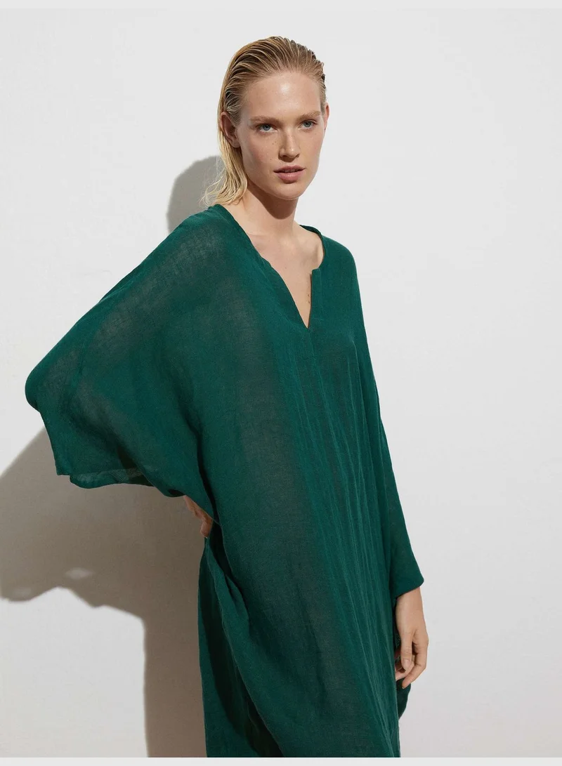 oysho 100% linen oversize kaftan
