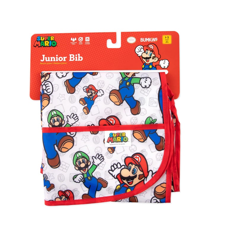 Bumkins Short Sleeve Bib for Girl or Boy, Toddler and Kids for 1-3 Years, Large Size, Essential Must Have for Junior Children, Eating, Mess Saving Soft Fabric Apron for Play, Nintendo Mario and Luigi - Image 5
