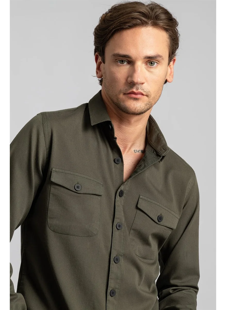 Tudors Slim Fit Plain Pocket Gabardine Men's Shirt