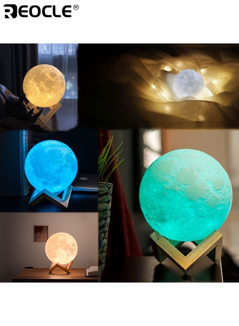 ريوكل مصباح قمر ١٦ لون تحكم عن بعد باللمس حامل خشبي ضوء ليلي قابل للشحن عمر بطارية طويل مناسب للديكور المنزلي المناسبات الرومانسية - Image 2