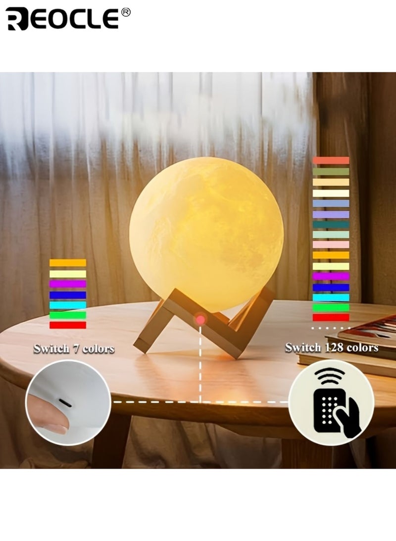 ريوكل مصباح قمر ١٦ لون تحكم عن بعد باللمس حامل خشبي ضوء ليلي قابل للشحن عمر بطارية طويل مناسب للديكور المنزلي المناسبات الرومانسية - Image 3
