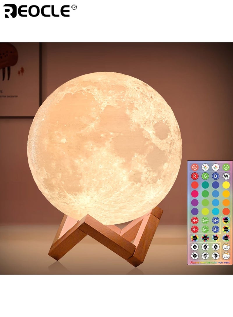 ريوكل مصباح قمر ١٦ لون تحكم عن بعد باللمس حامل خشبي ضوء ليلي قابل للشحن عمر بطارية طويل مناسب للديكور المنزلي المناسبات الرومانسية - Image 1