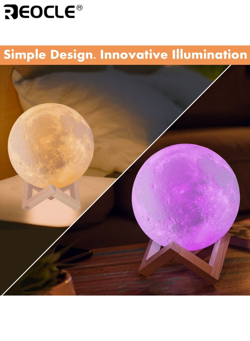 ريوكل مصباح قمر ١٦ لون تحكم عن بعد باللمس حامل خشبي ضوء ليلي قابل للشحن عمر بطارية طويل مناسب للديكور المنزلي المناسبات الرومانسية - Image 5