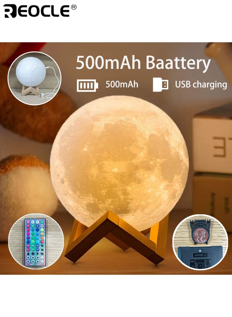 ريوكل مصباح قمر ١٦ لون تحكم عن بعد باللمس حامل خشبي ضوء ليلي قابل للشحن عمر بطارية طويل مناسب للديكور المنزلي المناسبات الرومانسية - Image 4