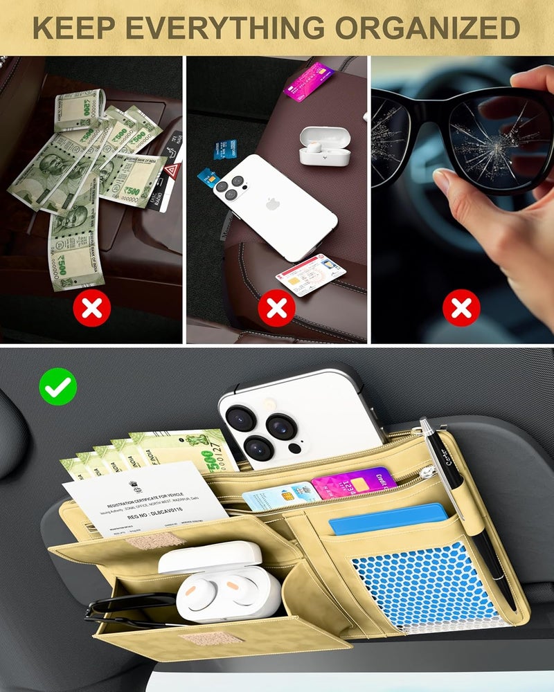 FEDUS Premium Car Sun Visor Organizer Car Organiser and Storage Car Document Holder, Sunglasses Holder for Car, Car All New Accessories Multipocket Pouch Auto Interior Accessories for Truck, SUV, Van - Image 2