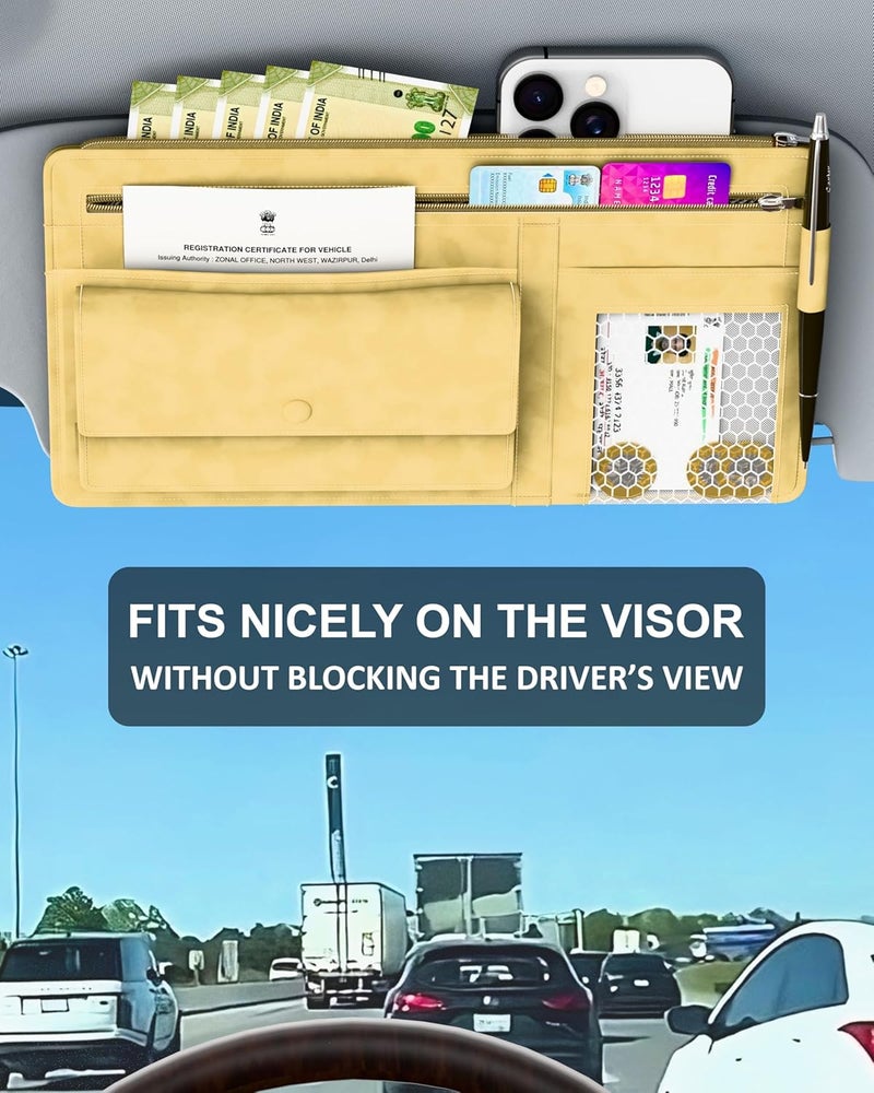 FEDUS Premium Car Sun Visor Organizer Car Organiser and Storage Car Document Holder, Sunglasses Holder for Car, Car All New Accessories Multipocket Pouch Auto Interior Accessories for Truck, SUV, Van - Image 3