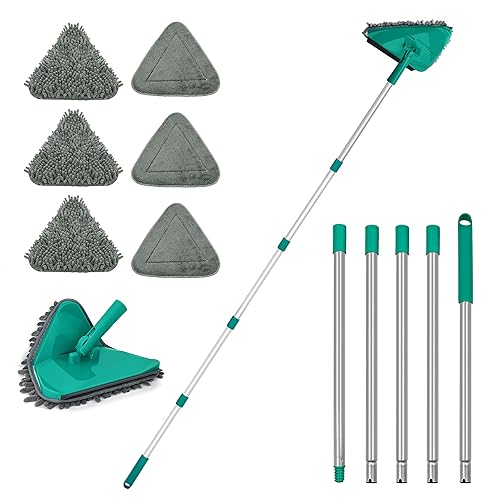 JEHONN Wall Cleaner Mop with Long Handle 82 Inches, 3-in-1 Ceiling Cleaning Tool Duster with 6 Replacement Microfiber Chenille Pads for Painted Walls, Baseboard, Window, Floor (Green) - Image 1