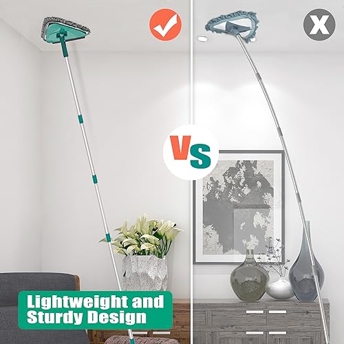 JEHONN Wall Cleaner Mop with Long Handle 82 Inches, 3-in-1 Ceiling Cleaning Tool Duster with 6 Replacement Microfiber Chenille Pads for Painted Walls, Baseboard, Window, Floor (Green) - Image 5
