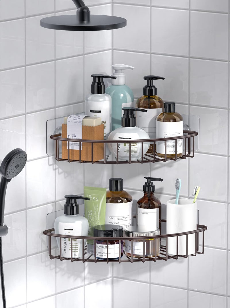 SMARTAKE 2-Pack Corner Shower Caddy  SUS304 Stainless Steel  Wall Mounted Bathroom Shelf with Adhesive  Storage Organizer for Toilet  Dorm and Kitchen (Bronze) - Image 3