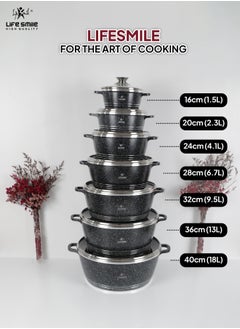 Life Smile 28cm (6.7 Liter) LIFE SMILE Cooking Pot | aluminum Soup Pot With Glass Lid | 100% PFOA Free, Fixed Handle | Multi Layer Non-Stick Granite Coating | oven safe  - Image 2