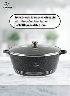 Life Smile 28cm (6.7 Liter) LIFE SMILE Cooking Pot | aluminum Soup Pot With Glass Lid | 100% PFOA Free, Fixed Handle | Multi Layer Non-Stick Granite Coating | oven safe  - Image 4