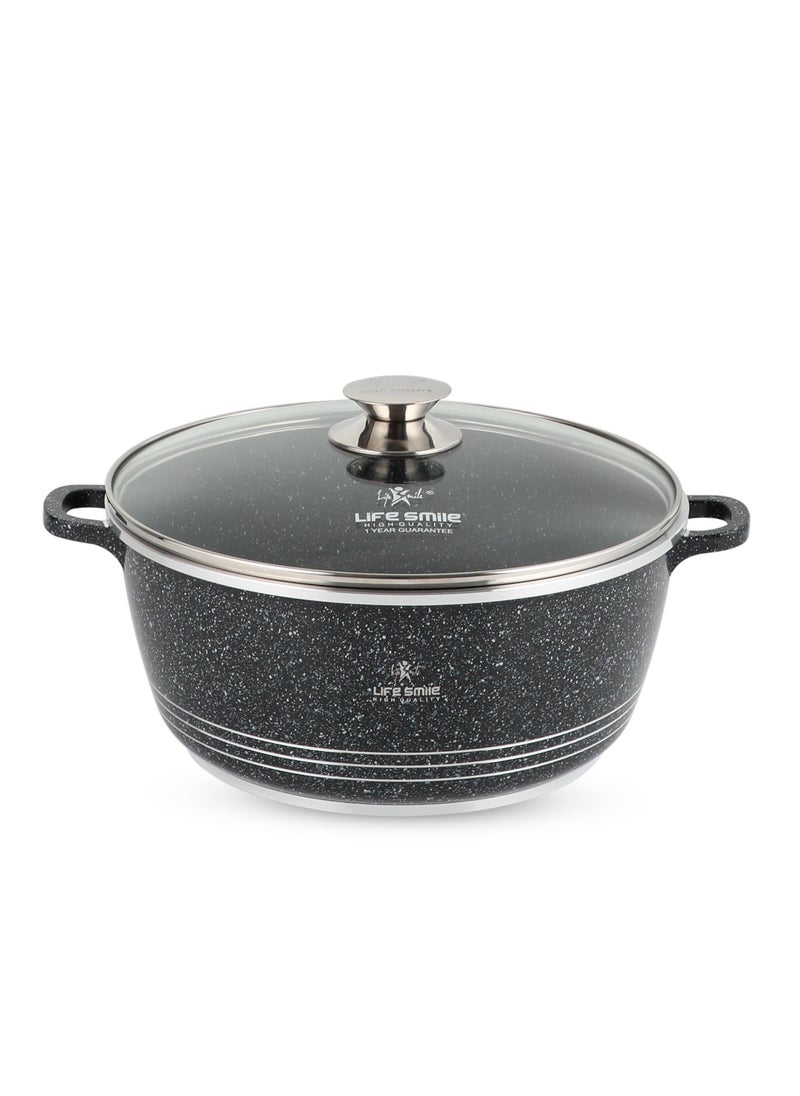 Life Smile - 28cm (6.7 Liter) LIFE SMILE Cooking Pot | aluminum Soup Pot With Glass Lid | 100% PFOA Free, Fixed Handle | Multi Layer Non-Stick Granite Coating | oven safe - Image 1
