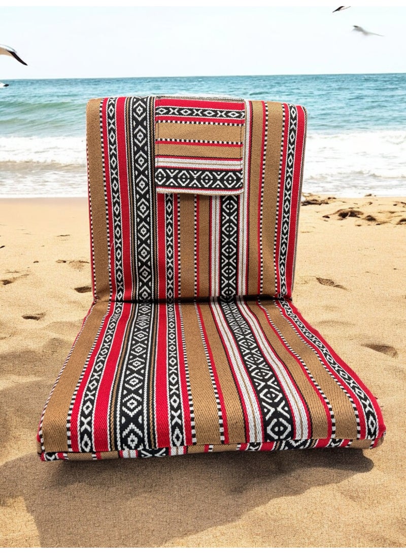 Floor Lounge Chair with a high back - Lightweight, Foldable, Sand Proof Polyester Beach & Camping Chair - Brown - Image 2