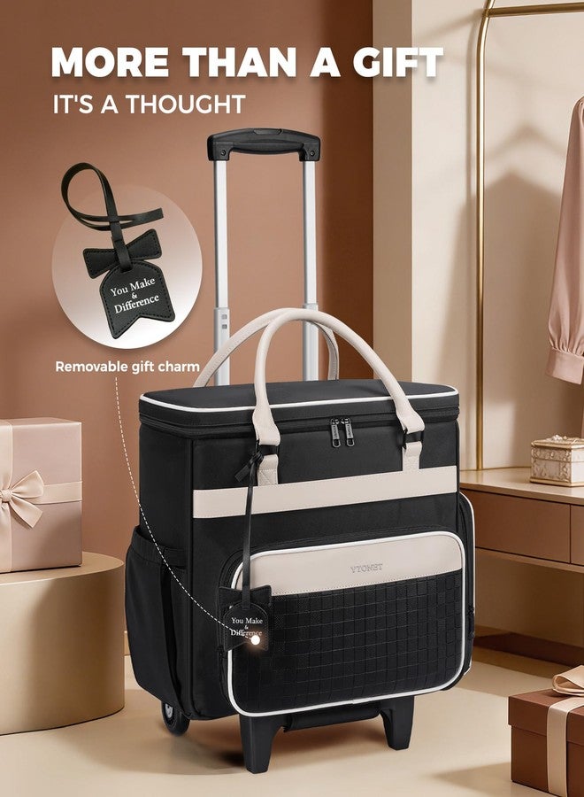 Ytonet Rolling Laptop Bag with Insulated Lunch Box, 15.6 In Rolling Briefcase for Women with Large Cup Holder, Detachable Trolley Roller Underseat Bags for Work, Office, Teacher, Travel, Black Beige - Image 5