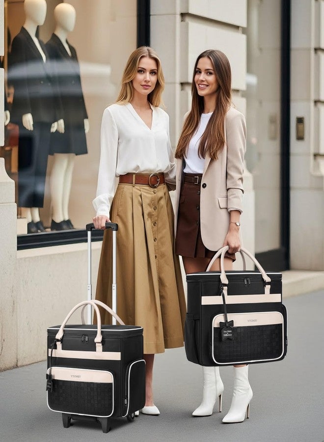 Ytonet Rolling Laptop Bag with Insulated Lunch Box, 15.6 In Rolling Briefcase for Women with Large Cup Holder, Detachable Trolley Roller Underseat Bags for Work, Office, Teacher, Travel, Black Beige - Image 2