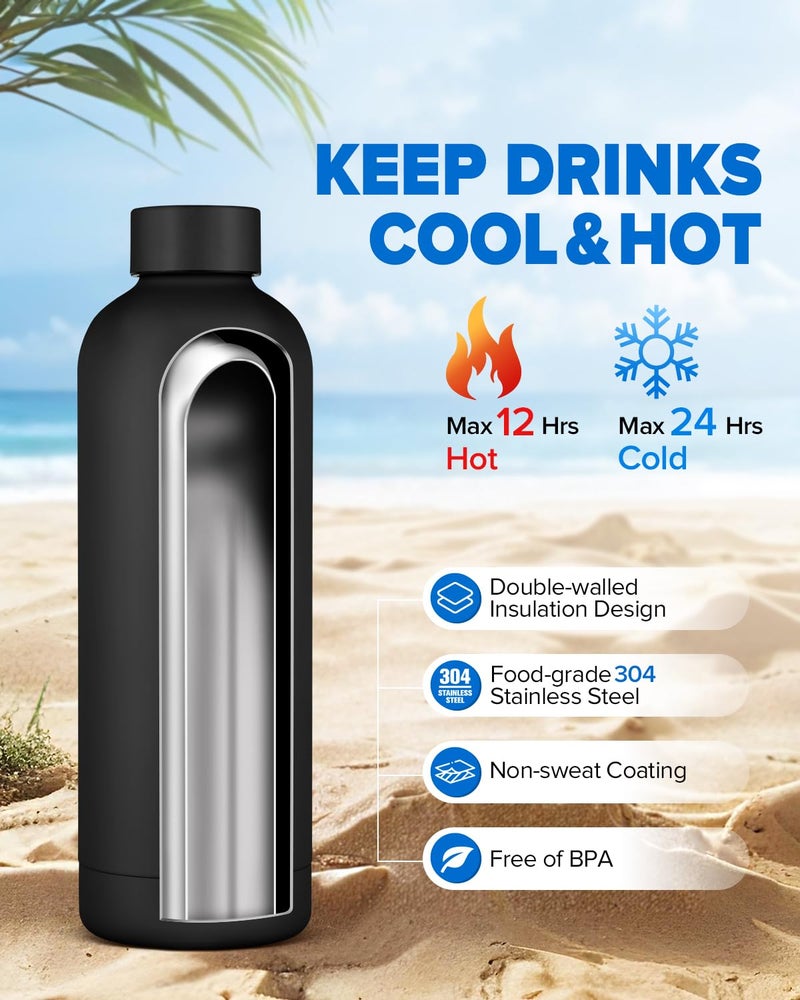 TSAKBAM Insulated Water Bottle with Lid, 25 oz Reusable Leak-Proof Metal Stainless Steel Water Bottles for Travel, Sports, Gym, Outdoor (Black) - Image 2