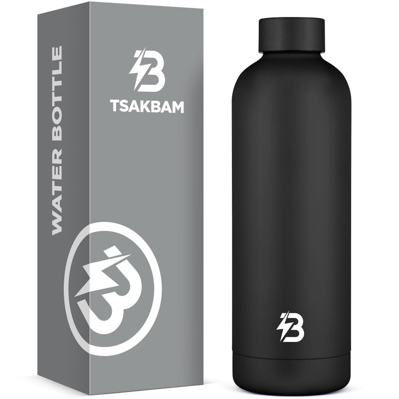 TSAKBAM Insulated Water Bottle with Lid, 25 oz Reusable Leak-Proof Metal Stainless Steel Water Bottles for Travel, Sports, Gym, Outdoor (Black) - Image 1