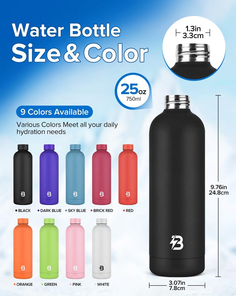 TSAKBAM Insulated Water Bottle with Lid, 25 oz Reusable Leak-Proof Metal Stainless Steel Water Bottles for Travel, Sports, Gym, Outdoor (Black) - Image 4