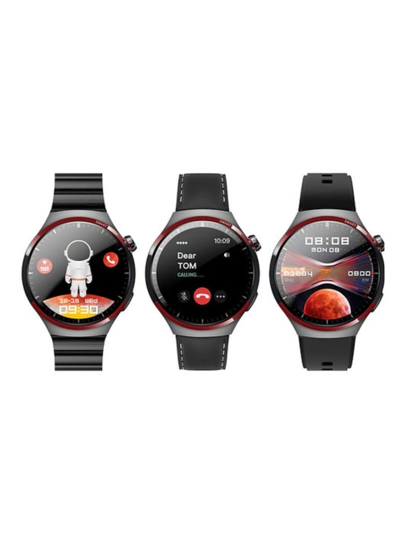 ENGEAR Smart Watch GT5 Pro Round Shape Curved Display With 3 Pair Straps and Wireless Charger Black - Image 1