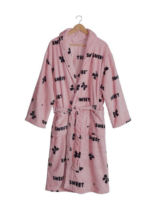 Noon East Lightweight Flannel Bathrobe - 250 Gsm 100% Polyester Soft Fuzzy Plush For Women - Shawl Collar & Pocket - Pink Color, S Size - Image 4