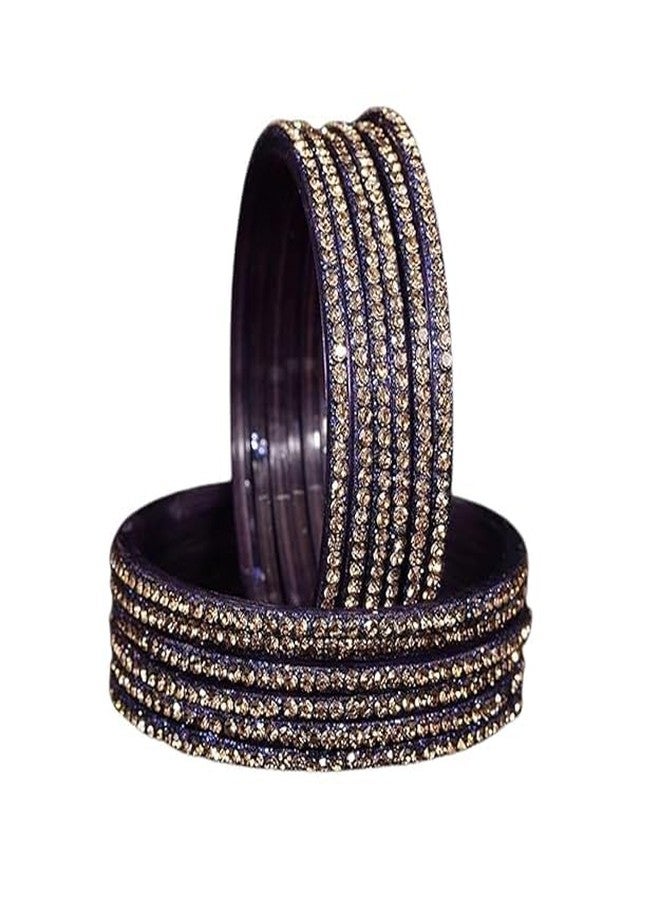 BANGLESKART Bangle Women's Glass With Zircon Gemstone Studded Glossy Finished Bangle Set For Women and Girls (Blue, 2.2) - Image 3