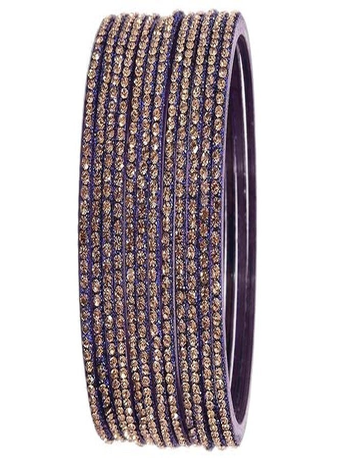 BANGLESKART Bangle Women's Glass With Zircon Gemstone Studded Glossy Finished Bangle Set For Women and Girls (Blue, 2.2) - Image 4