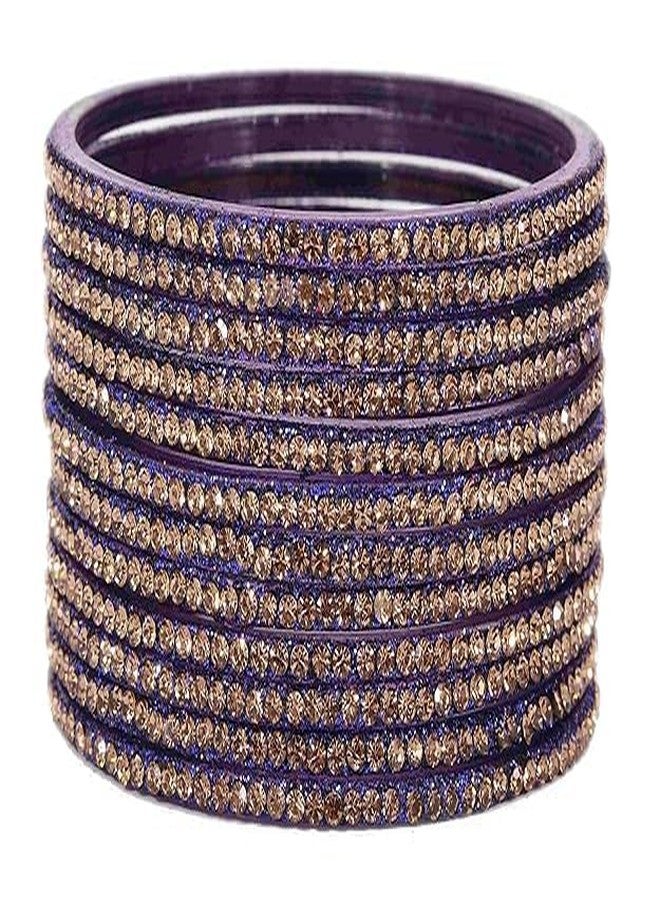 BANGLESKART Bangle Women's Glass With Zircon Gemstone Studded Glossy Finished Bangle Set For Women and Girls (Blue, 2.2) - Image 2
