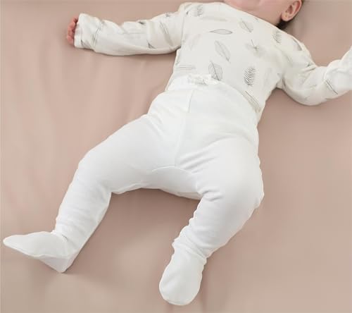 Owlivia 100% Organic Cotton Baby Boy Girl 2-Pack Footed Pants Wiggle Pants Jogging Pants(White & Grey Melange, Newborn) - Image 3