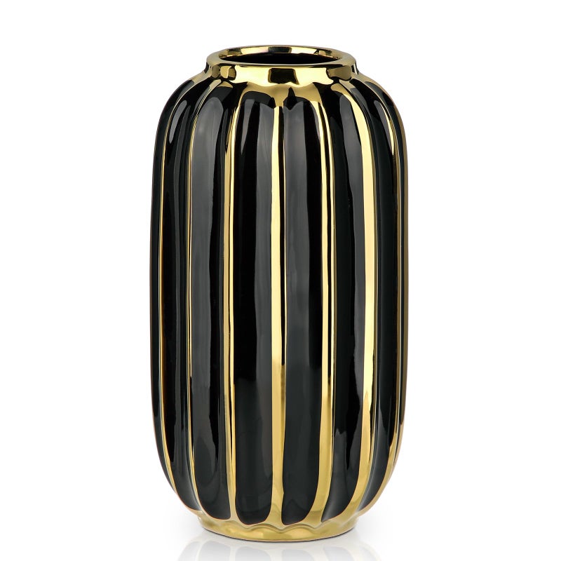 Briful Gold Plated Lantern Ceramic Vase Home Decor Creative Design Porcelain Decorative Flower Vase 8.66'' Black Ceramic Vases for Wedding Anniversary Decoration - Image 1