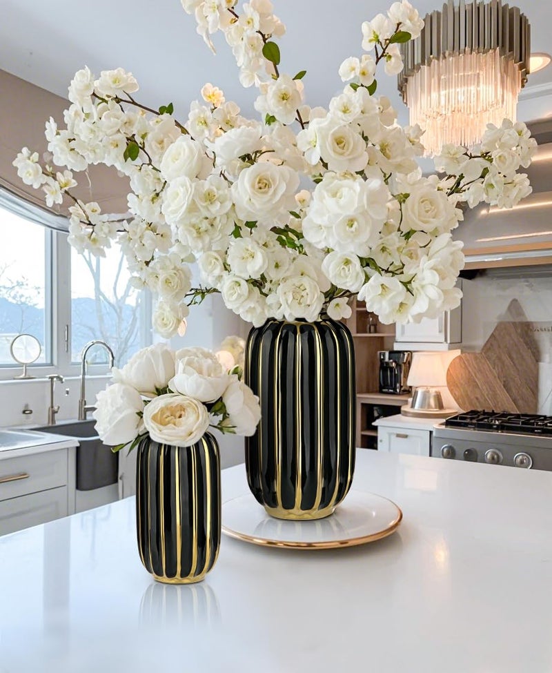 Briful Gold Plated Lantern Ceramic Vase Home Decor Creative Design Porcelain Decorative Flower Vase 8.66'' Black Ceramic Vases for Wedding Anniversary Decoration - Image 4