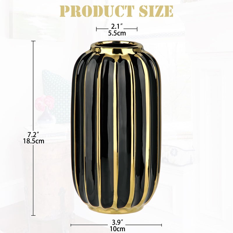 Briful Gold Plated Lantern Ceramic Vase Home Decor Creative Design Porcelain Decorative Flower Vase 8.66'' Black Ceramic Vases for Wedding Anniversary Decoration - Image 2