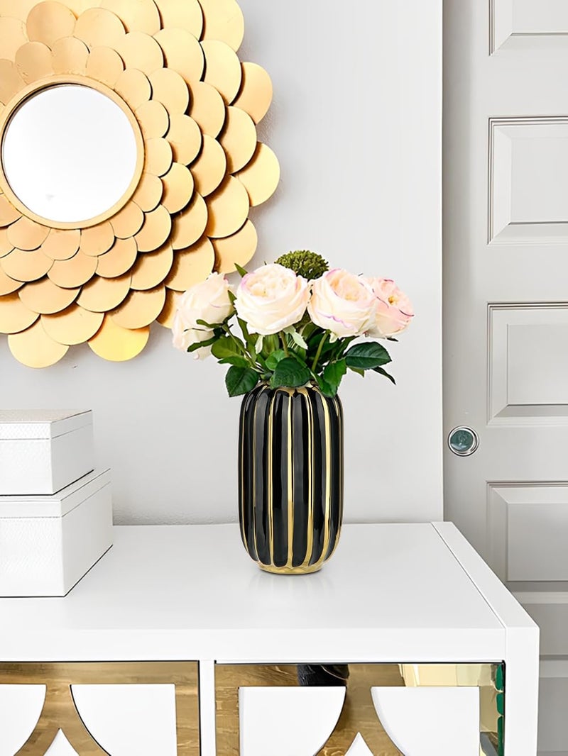 Briful Gold Plated Lantern Ceramic Vase Home Decor Creative Design Porcelain Decorative Flower Vase 8.66'' Black Ceramic Vases for Wedding Anniversary Decoration - Image 5