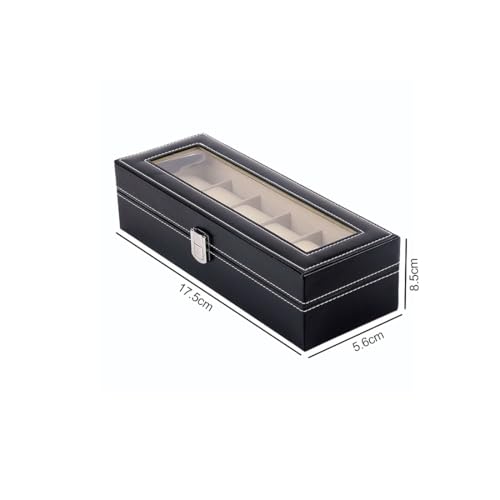 Divinext 6 - Slot Leather Watch Box For Travel Organizer (17.5 x 8.5 x 5.6 cm, Black) - Image 3