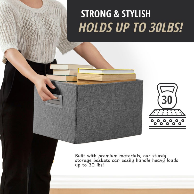DECOMOMO Storage Bins for Shelves Robust Fabric Closet Bins for Shelves Toy Storage Clothes Books (Pack of 3 â€“ Charcoal) - Image 4